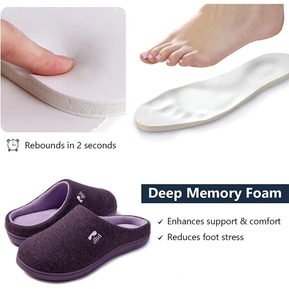 Women's Eggplant Two-Tone Memory Foam Slipper Closed-Toe Indoor House Shoes - Picture 8 of 11